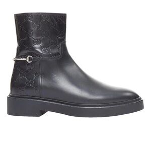 Gucci Black Logo-Embossed Leather Ankle Booties